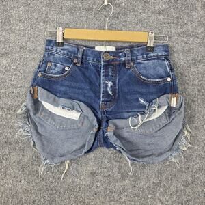 One Teaspoon Shorts 22 Bandits Denim Distressed Cut Off Blue Hippie Boho Casual